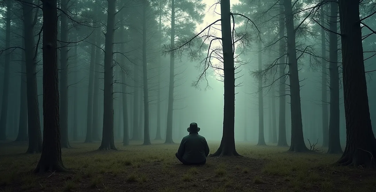 Hunter taking mandatory rest break in wilderness setting