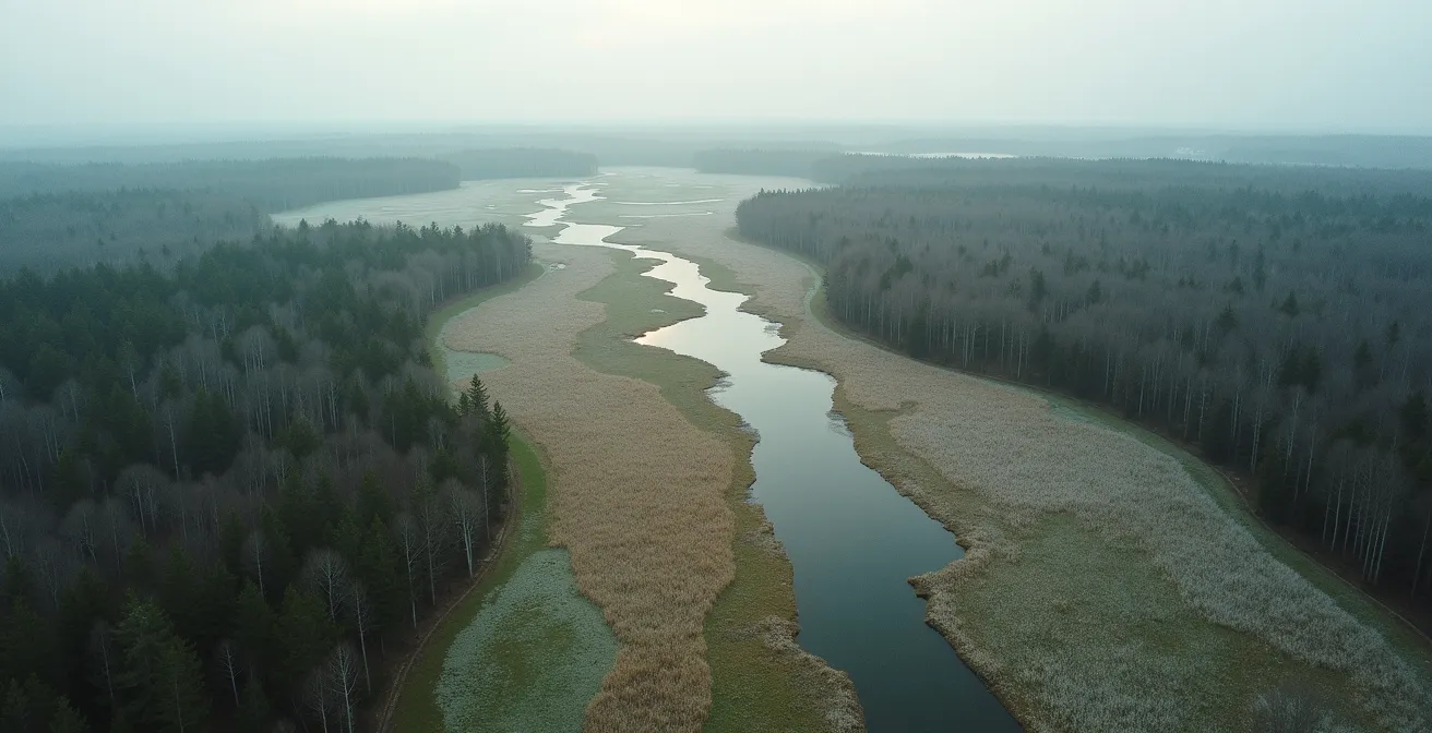 Aerial view of hunting ground with digital mapping overlay showing habitat zones