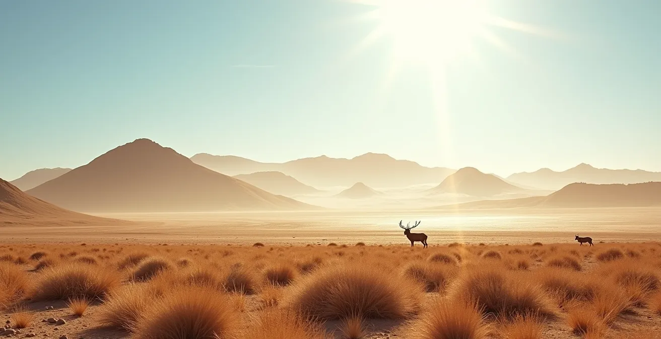 Desert landscape showing heat mirage distortion effects on distant viewing