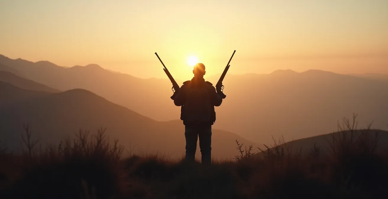 Hunter comparing two rifles of different barrel lengths in field setting