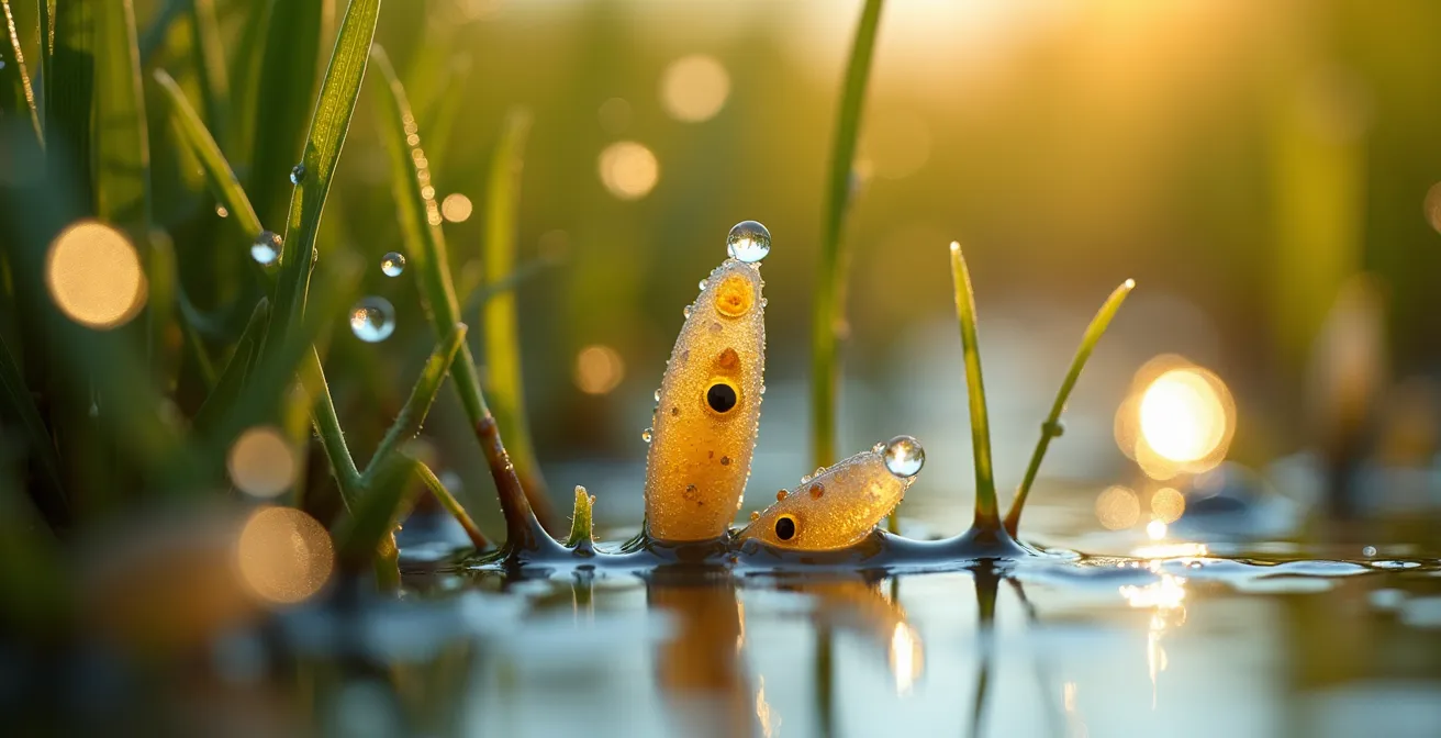Aerial view of restored prairie wetland showing interconnected water bodies and surrounding grasslands